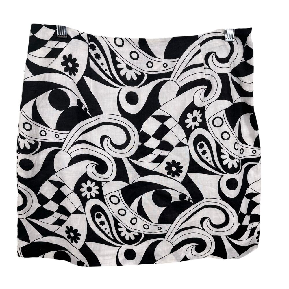 Anne Carson Women's Size 8 Linen 90s Artsy Psychedelic Paisley Crisp Mini Skirt